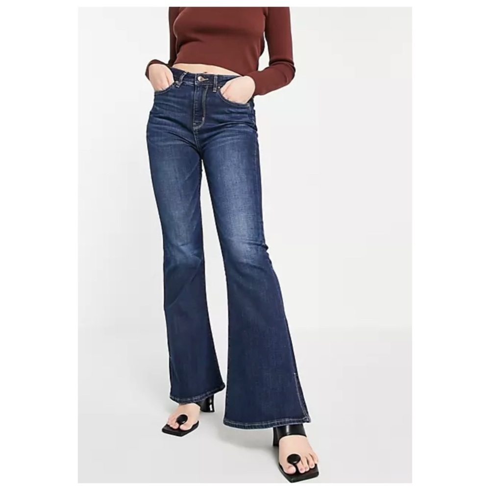 AE American Eagle Super High Rise Flare Stretch Denim Jeans 8 Long